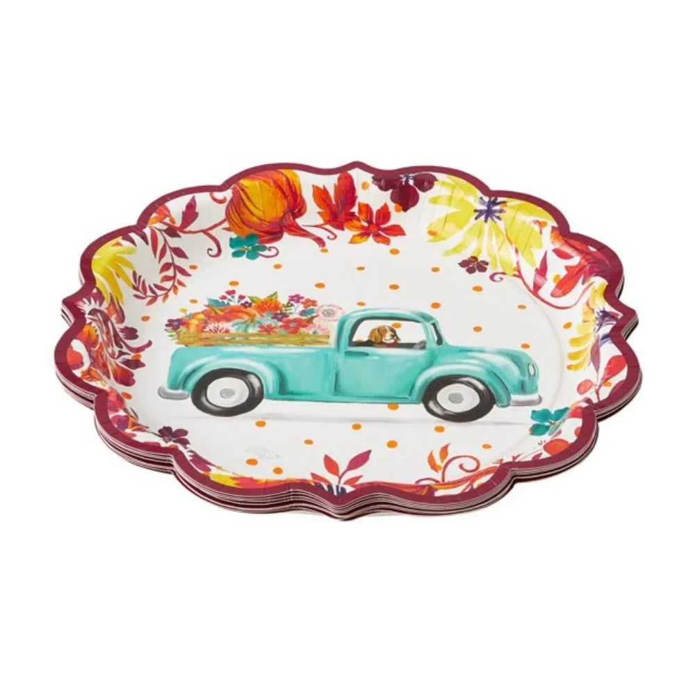 Pioneer Woman Vintage Truck Floral Fall Thanksgiving Paper Plate Napkins 8